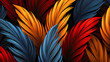 Vivid Plumes of Orange, Blue, and Red in a Dramatic Abstract Feather Composition
