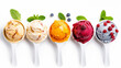 Assorted of ice cream scoops on white background. Colorful set of ice cream scoops. generative ai