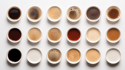  cups of different coffee,Set with different coffee drinks