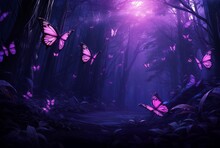 Enchanting Magical Forest Butterfly. Tree Landscape. Generate Ai