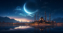 Sky Night Stars And Moon, Islamic Night,sunset