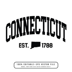 Connecticut typography design with map vector. Editable college t-shirt design printable text effect vector