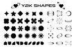 Set of abstract retro futuristic Y2K elements and shapes isolated on a white background. Y2K geometric shapes, forms, symbols for template, poster, banner, web, stickers.	
