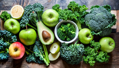 Wall Mural - A variety of nutritious green foods, featuring apples and kale