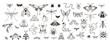 Mystical celestial beetles, moth and butterfly clipart bundle, magic black and white insects silhouettes in vector, unreal hand drawn night moth, isolated elements set