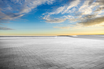 Wall Mural - Empty brick floor and sky cloudscape