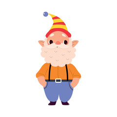 Poster - Bearded Gnome in Hat as Fairy Tale Character Vector Illustration