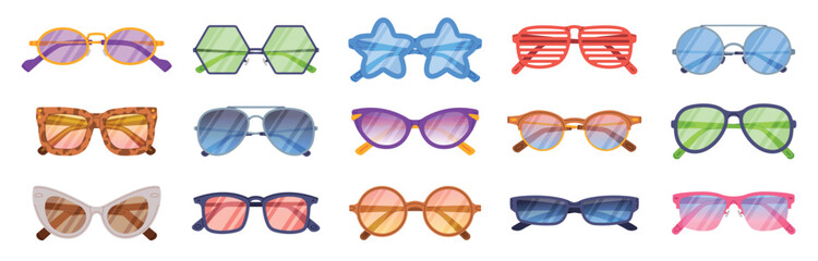 Sticker - Glasses of Different Shape and Color for Sun Shine Protection Vector Set