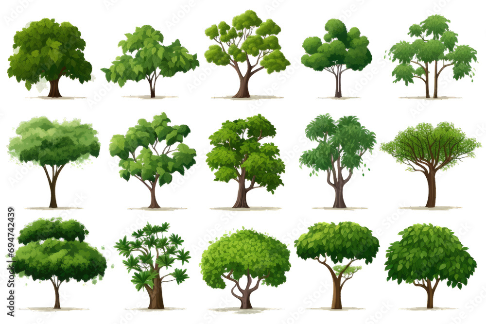 Different types of living trees in vector style, set collection, with ...