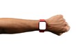© TropicalNinjaStudio - black male arm wearing and showing red smartwatch with blank screen isolated