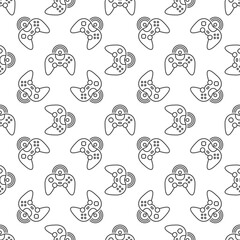 Sticker - Game Controller vector Wireless Gamepad seamless pattern in outline style