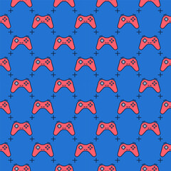 Sticker - Red Game Controller - Gamepad vector Controlling Device blue seamless pattern