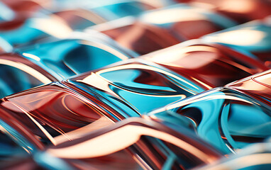 Wall Mural - Abstract Fluidity of Woven Metallic Strands in a Dance of Copper and Teal