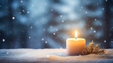 Burning Candle In The Snow