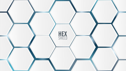 Wall Mural - Blue Back White Hexagon Plates Shield Background