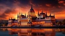 Hungarian Parliament Building At Night