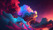 3d render, abstract fantasy background of colorful sky with neon clouds, , red and blue smoke, Ai generated image 