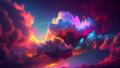 3d render, abstract fantasy background of colorful sky with neon clouds, , red and blue smoke, Ai generated image 