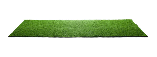 Wall Mural - Green artificial grass carpet isolated on white