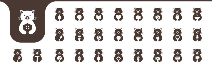 Wall Mural - cat cute mascot flat icon set collection logo design vector