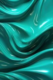 Fototapeta  - Glossy teal metal fluid glossy chrome mirror water effect background backdrop texture