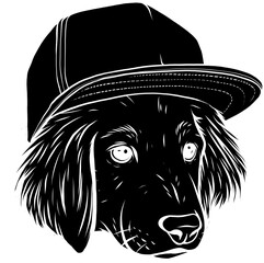 Sticker - vector black silhouette of dog head wih hat