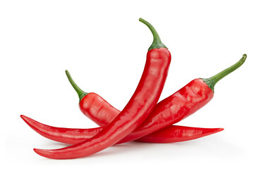 Wall Mural - Ripe red hot chili  peppers vegetable isolated on white background