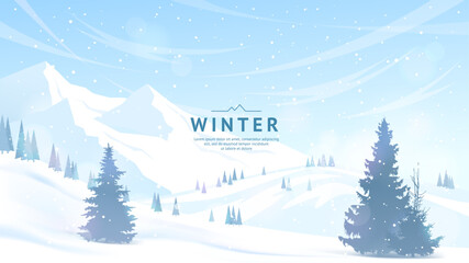 Wall Mural - sunny winter day. mountains and hills are covered with snow, fir trees stand in snowdrifts, clear bl
