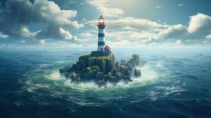 Canvas Print - Guidance concept , Lighthouse on small island in middle of the ocean