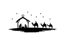 Silhouette Christmas Christian Nativity Scene, Illustration Birth Of Christ
