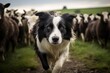 A Border Collie herding sheep in a countryside