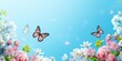 A vibrant nature scene with spring flowers, butterflies, and fresh blossoms in a colorful garden background.