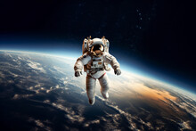 Generative AI image of astronaut floating in Earth's orbit