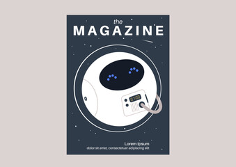 Wall Mural - A round astronaut robot wearing a spacesuit floating in outer space, a futuristic life concept