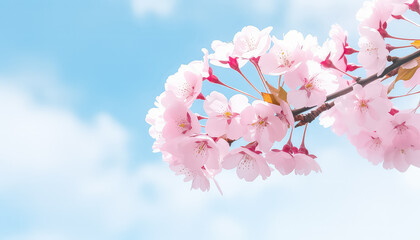 Sticker - Blooming pink cherry blossoms on the background of the sky