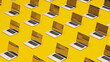 © paul - Laptop notebook network communication isometric grid layout yellow background cyber security internet safety 3d illustration render digital rendering