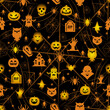 Helloween seamless pattern in black and orange colors. Background for invitation card, greeting, poster, cover ans web design