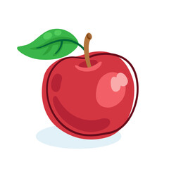 Poster - Big beautiful red apple. Picture in line style. Dark outline with colored spots. Isolated on white background. Vector flat illustration.