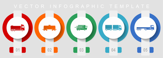 Transport flat design icon set, miscellaneous icons such as truck, cistern, wagon and delivery, vector infographic template, web buttons collection