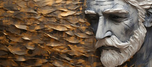 Portrait Of Old Man Made From Wood 