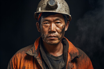 Experienced miner working hard underground extracting energy resources in an industrial environment generative AI