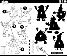 Sticker - shadows activity with cartoon Santa Clauses coloring page