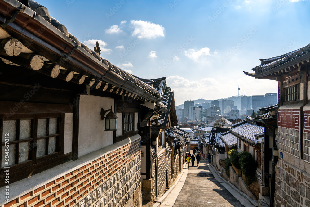 Bukchon Hanok Village, Korean traditional house in Seoul, South Korea ...