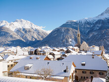Snow Atop The Alpine Village Of Sent, Graubunden, Switzerland