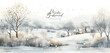 Winter background. Vector watercolor illustration of snowy winter landscape, trees, snowdrift, forest in muted colors for banner, greeting card or poster