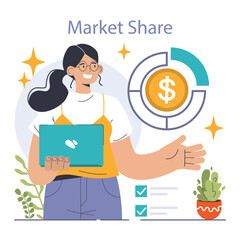 Wall Mural - Mass market. Mass production economics. Targeted audience and market segmentation. Efficiency of production process, distribution, marketing and sales. Flat vector illustration