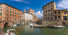 View Of Church Of St. Catherine And Canal, Livorno, Province Of Livorno, Tuscany