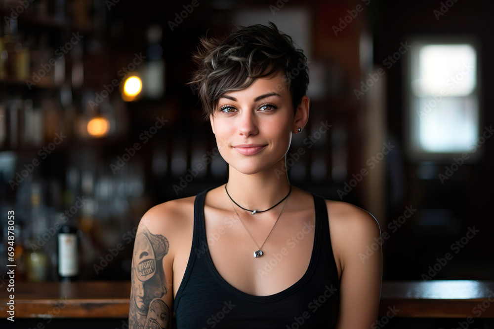 profile picture for social media, female bartender at bar, the golden ...