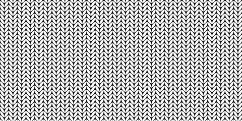 Knit black and white pattern. Knitting seamless classic vector pattern. Simple Knitted pattern on white background..