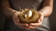 savings increasing saving concept egg golden nest hold carefully hands female. Generative AI